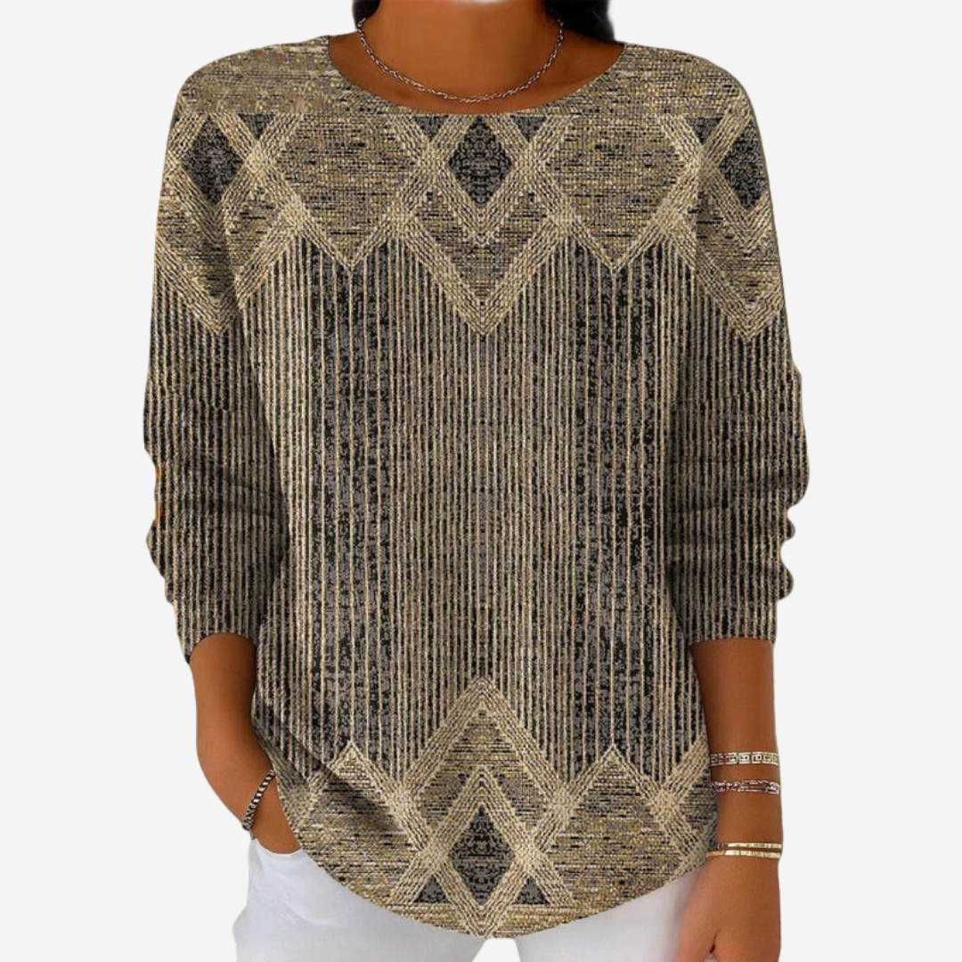 Women's Striped Sweater – Round Neck Long Sleeve Knit Pullover