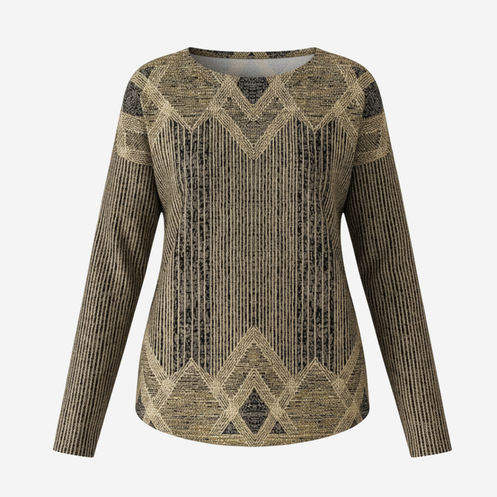 Women's Striped Sweater – Round Neck Long Sleeve Knit Pullover