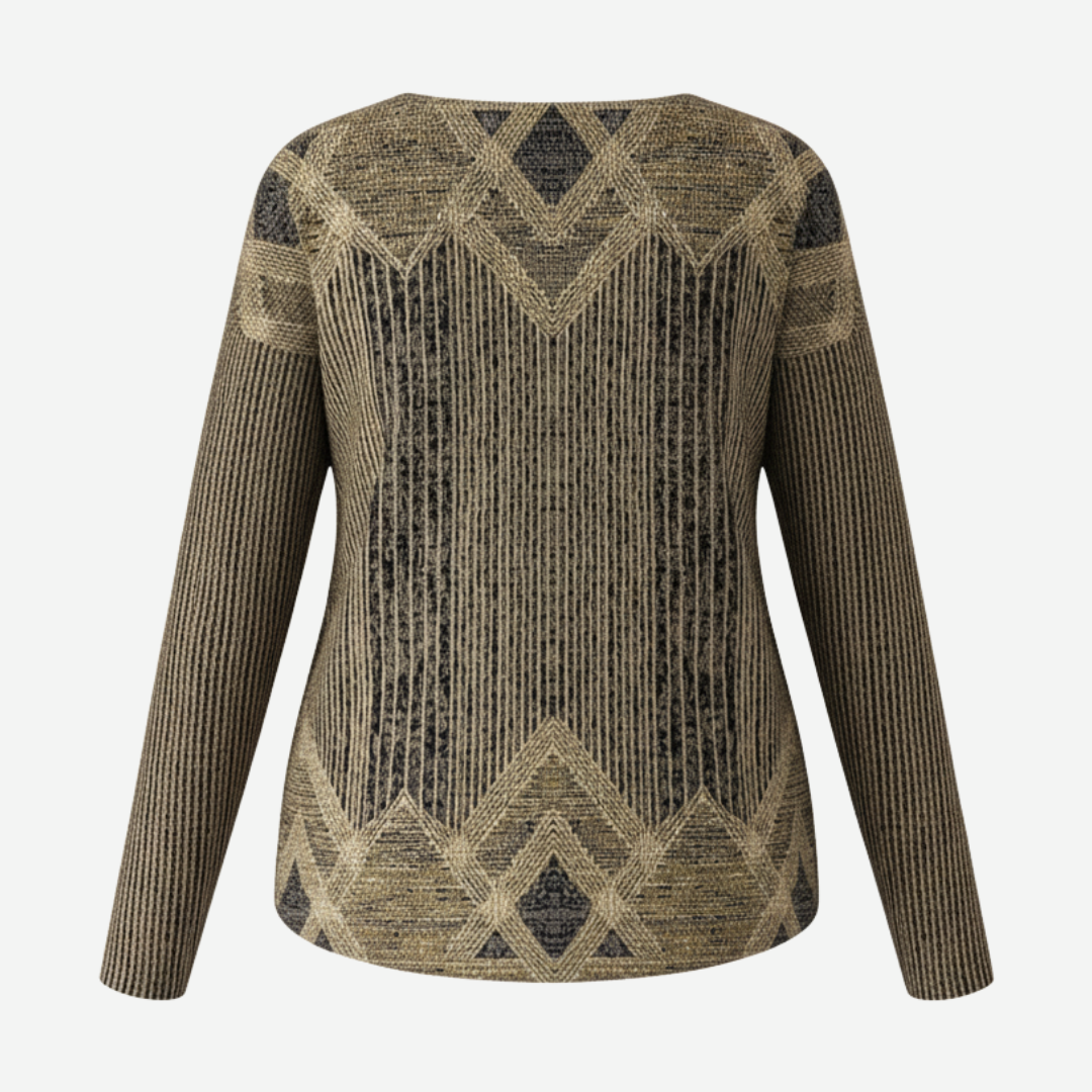 Women's Striped Sweater – Round Neck Long Sleeve Knit Pullover
