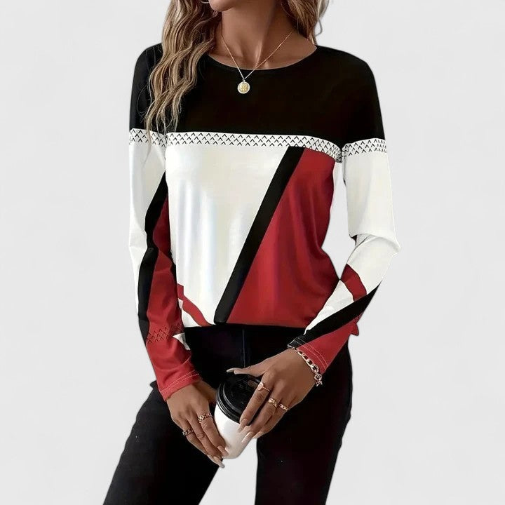 Women's Printed Sweater – Round Neck Long Sleeve Knit Pullover