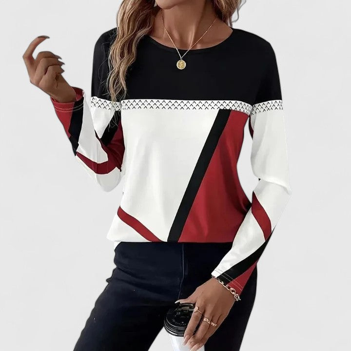 Women's Printed Sweater – Round Neck Long Sleeve Knit Pullover