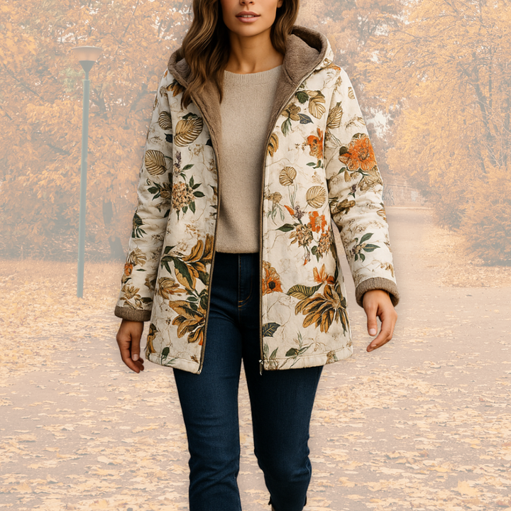 Women's Floral Print Jacket – Hooded Lightweight Padded Winter Coat