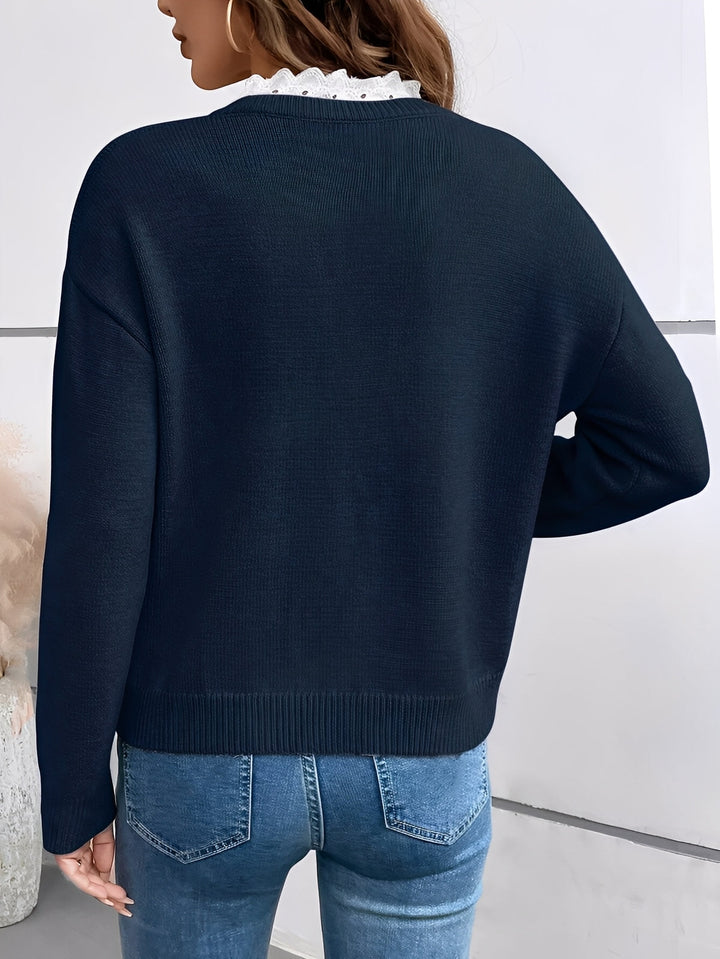 Women's Lace Detail Sweater – Elegant Knit Pullover Top