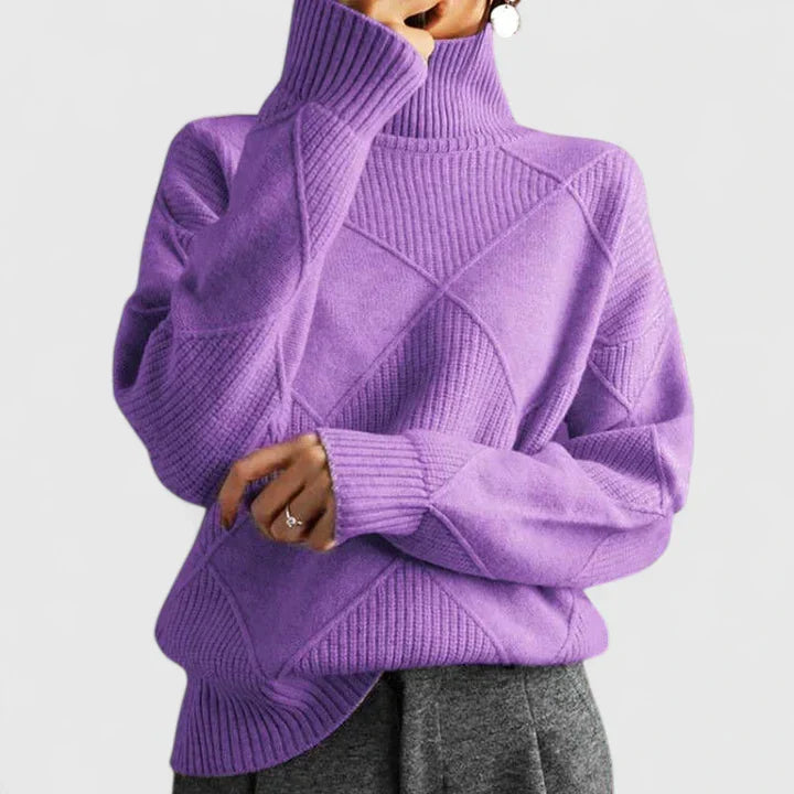 Women's High Neck Sweater – Loose Fit Soft Patterned Knit Pullover