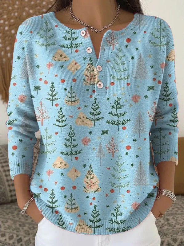 Women's Christmas Sweater – Festive Print Soft Knit Holiday Pullover