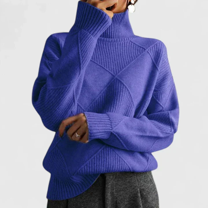 Women's High Neck Sweater – Loose Fit Soft Patterned Knit Pullover