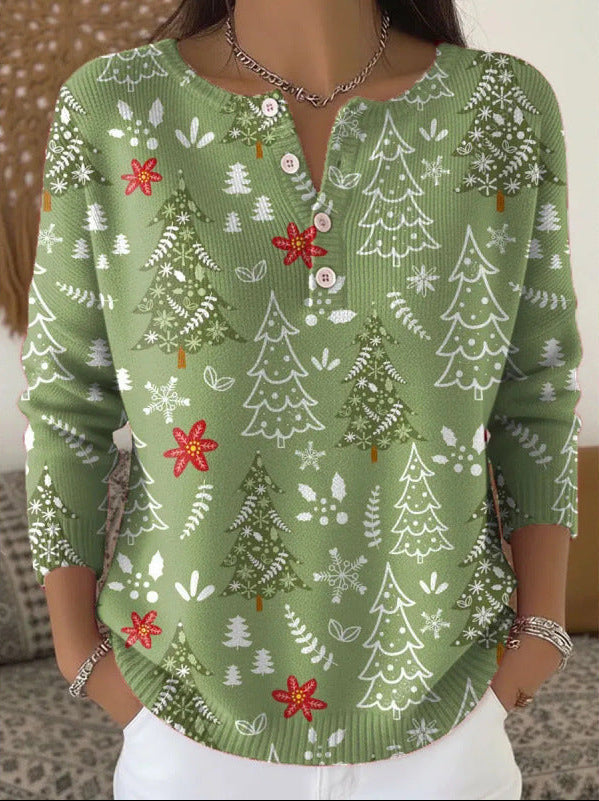 Women's Christmas Sweater – Festive Print Soft Knit Holiday Pullover
