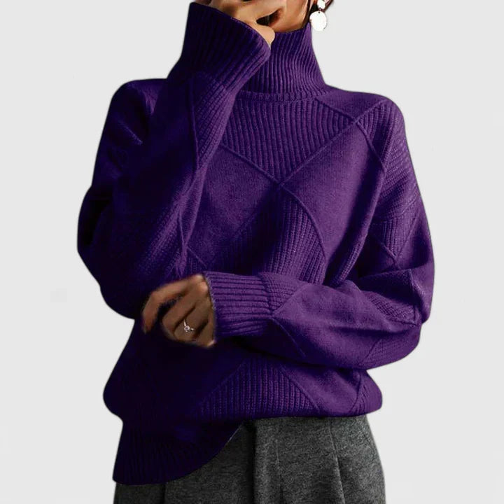 Women's High Neck Sweater – Loose Fit Soft Patterned Knit Pullover