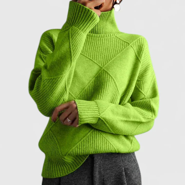 Women's High Neck Sweater – Loose Fit Soft Patterned Knit Pullover
