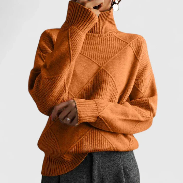 Women's High Neck Sweater – Loose Fit Soft Patterned Knit Pullover
