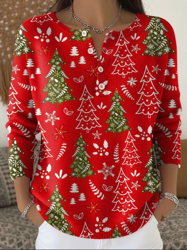 Women's Christmas Sweater – Festive Print Soft Knit Holiday Pullover