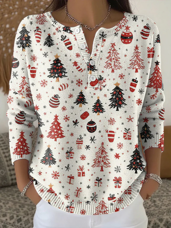 Women's Christmas Sweater – Festive Print Soft Knit Holiday Pullover