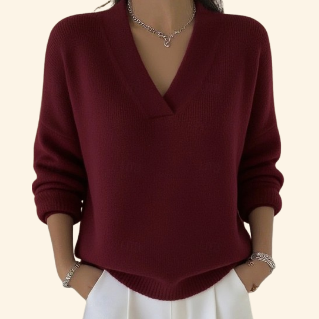 Women's V-Neck Sweater – Soft Relaxed Fit Knit Pullover