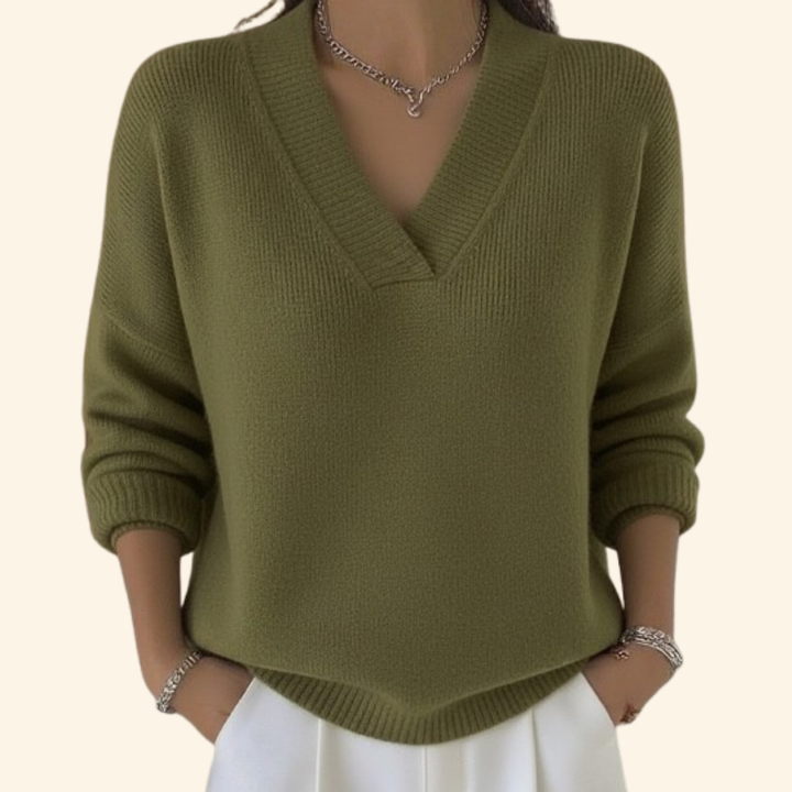 Women's V-Neck Sweater – Soft Relaxed Fit Knit Pullover