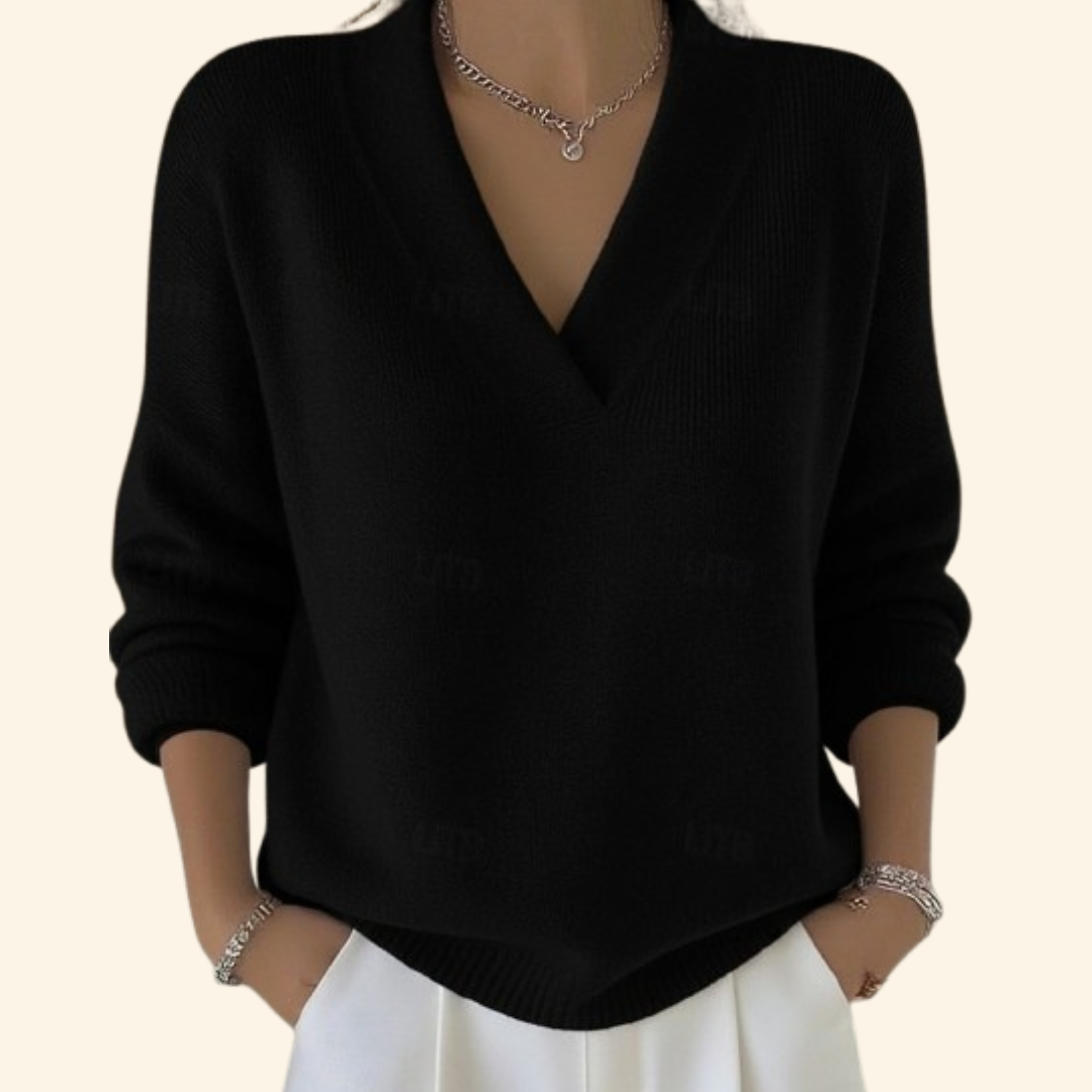 Women's V-Neck Sweater – Soft Relaxed Fit Knit Pullover