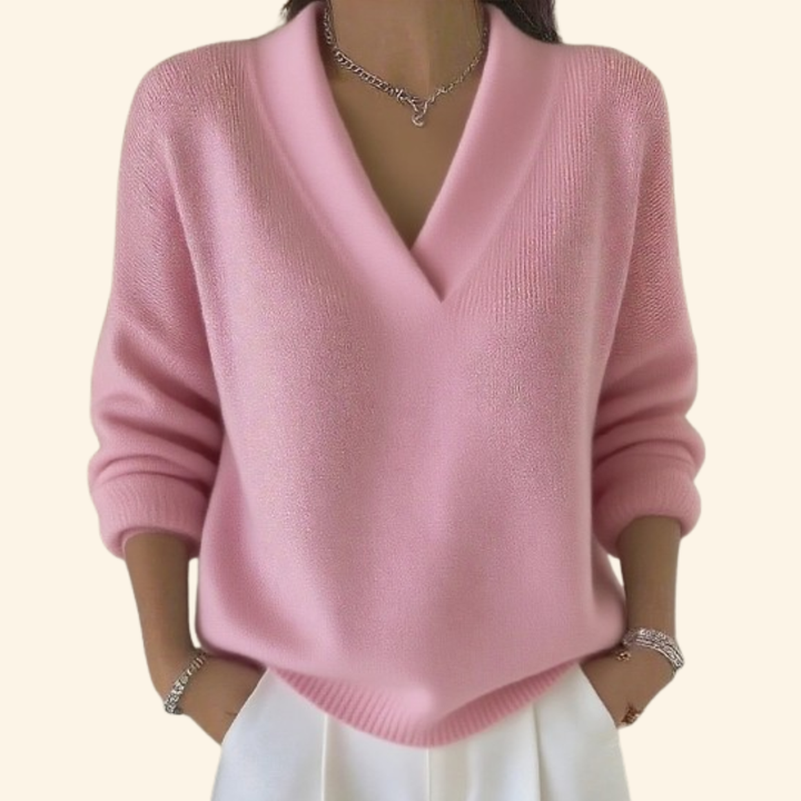Women's V-Neck Sweater – Soft Relaxed Fit Knit Pullover