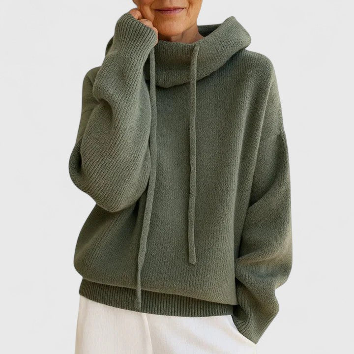 Women's Turtleneck Sweater – Drawstring Neck Relaxed Knit Pullover