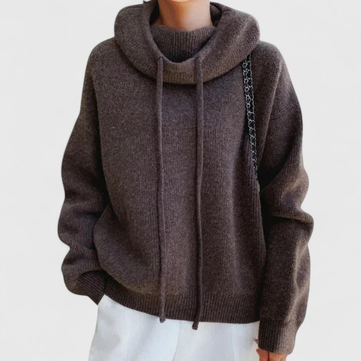 Women's Turtleneck Sweater – Drawstring Neck Relaxed Knit Pullover