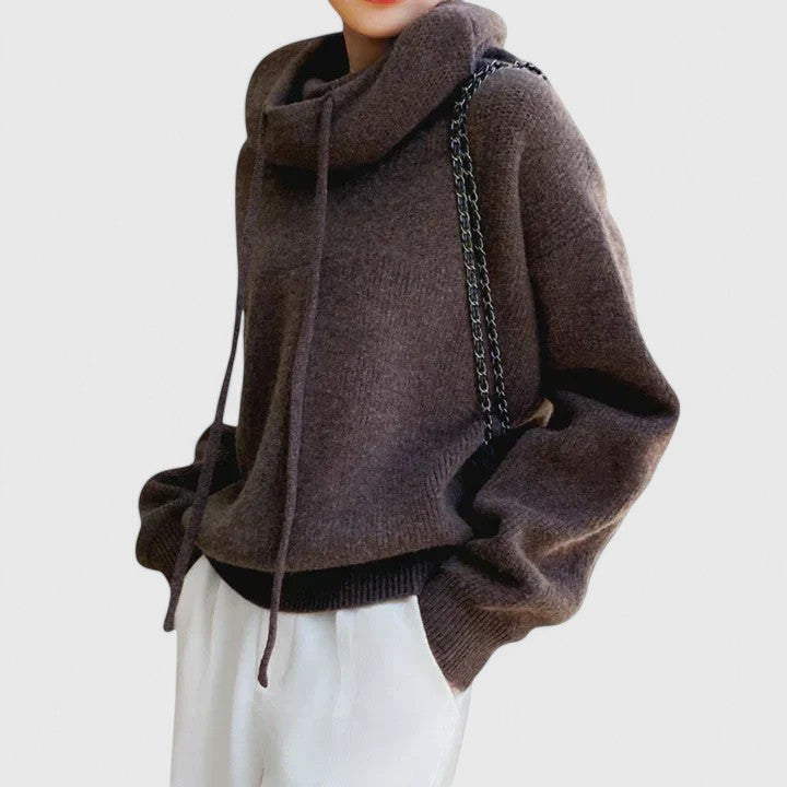 Women's Turtleneck Sweater – Drawstring Neck Relaxed Knit Pullover