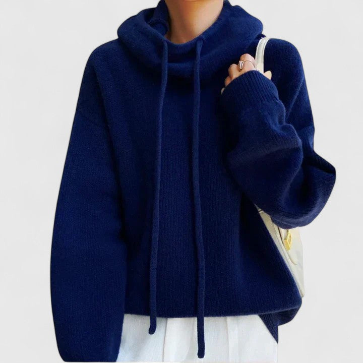 Women's Turtleneck Sweater – Drawstring Neck Relaxed Knit Pullover