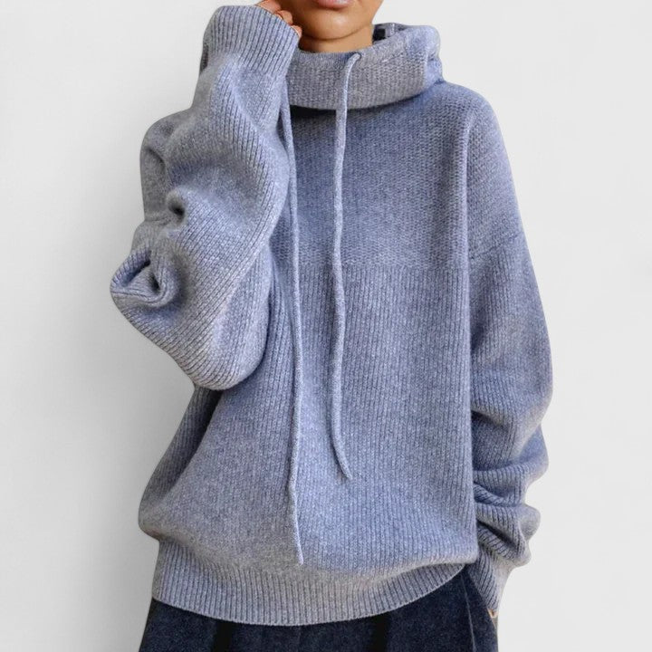 Women's Turtleneck Sweater – Drawstring Neck Relaxed Knit Pullover