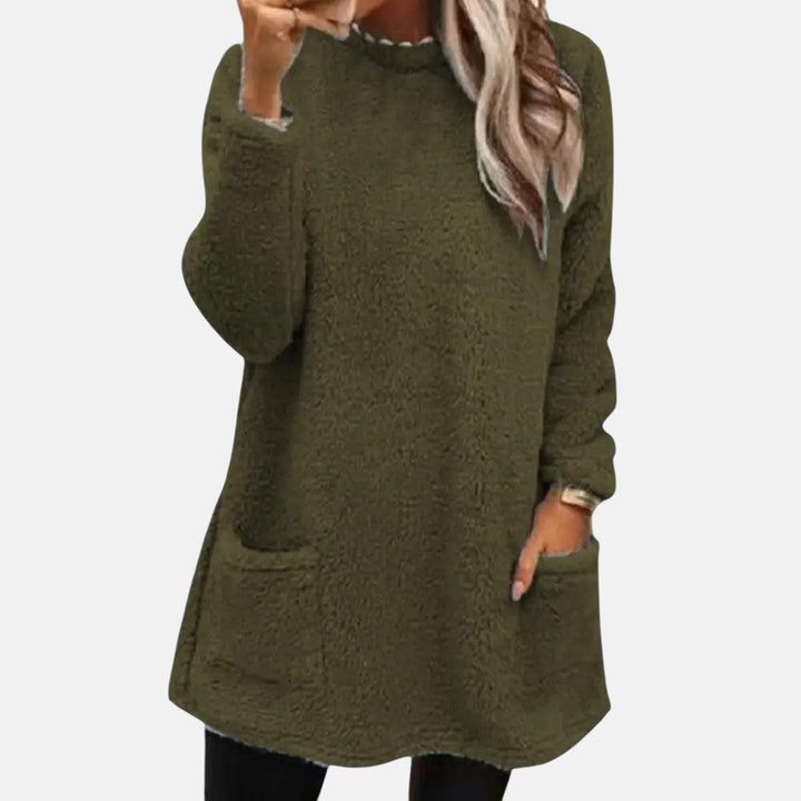 Women's Long Sweater – Thick Knit Mid Length Pullover with Pockets