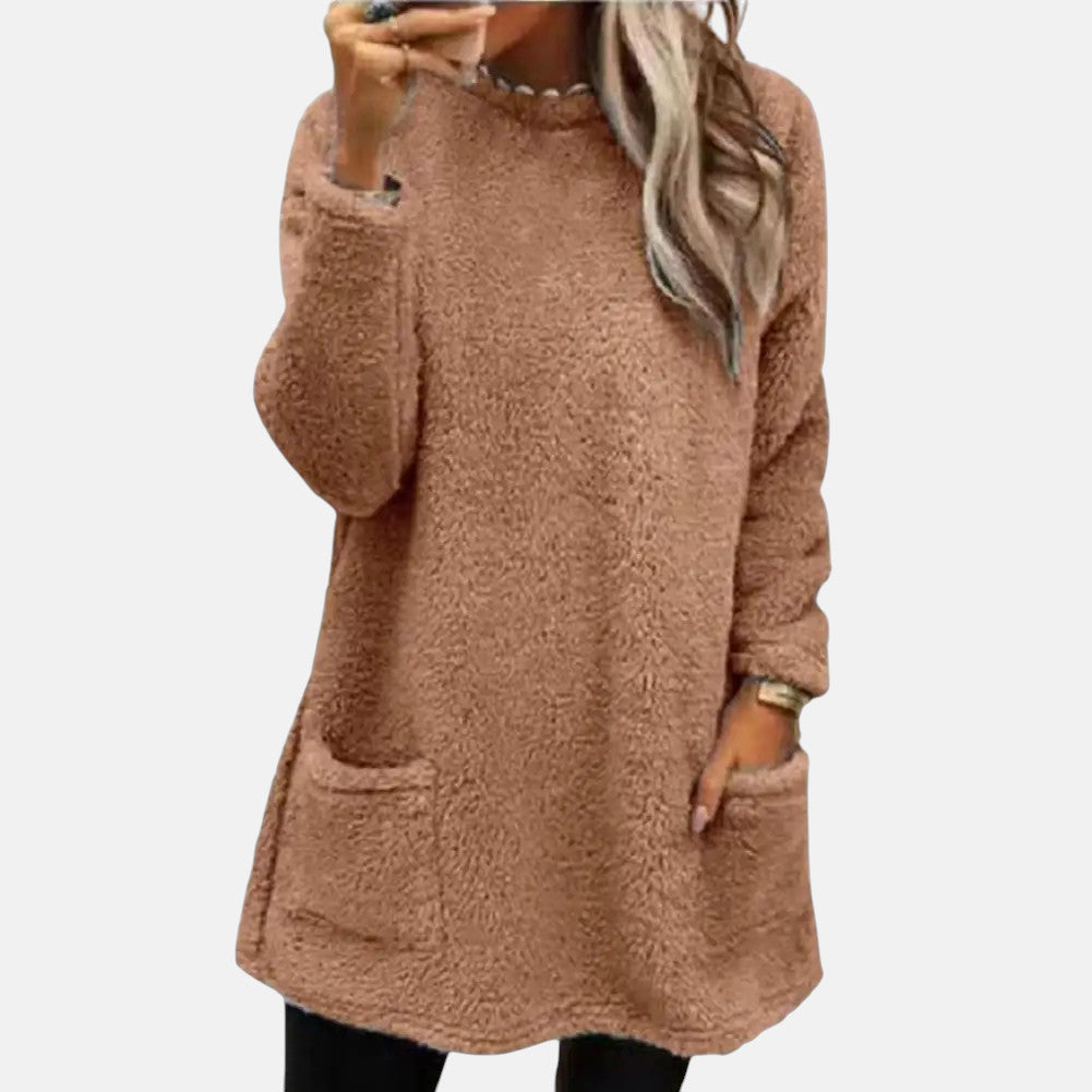 Women's Long Sweater – Mid Length Thick Knit Pullover with Pockets