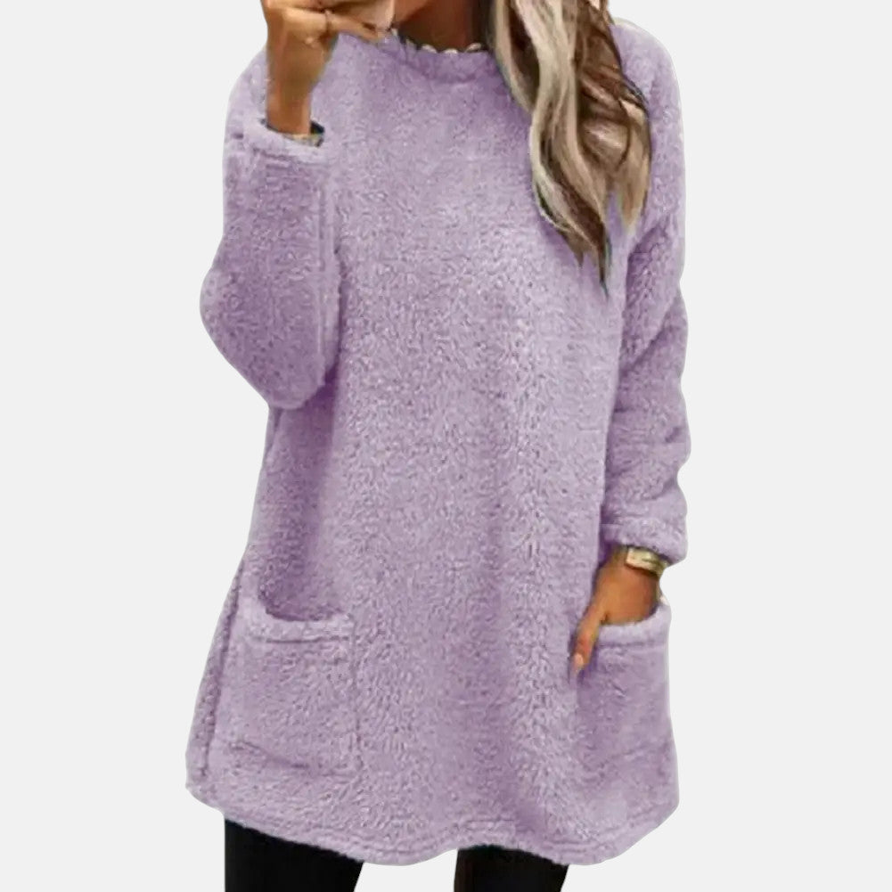 Women's Long Sweater – Mid Length Thick Knit Pullover with Pockets