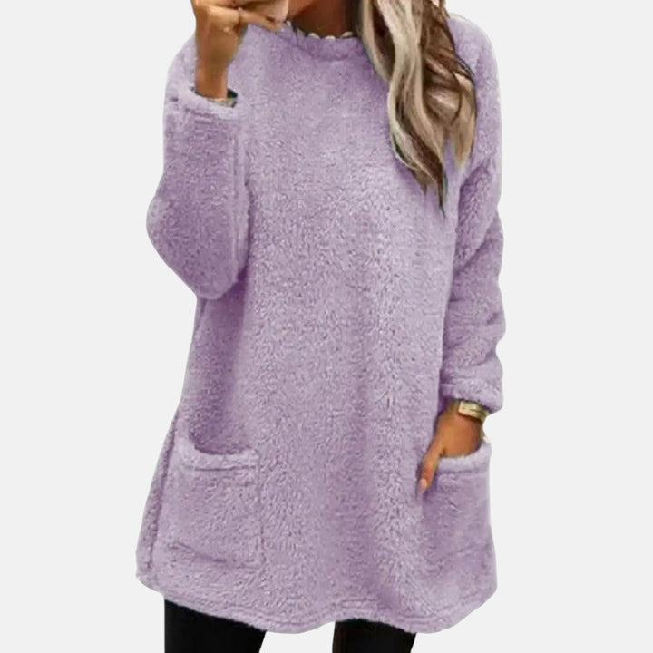 Women's Long Sweater – Mid Length Thick Knit Pullover with Pockets