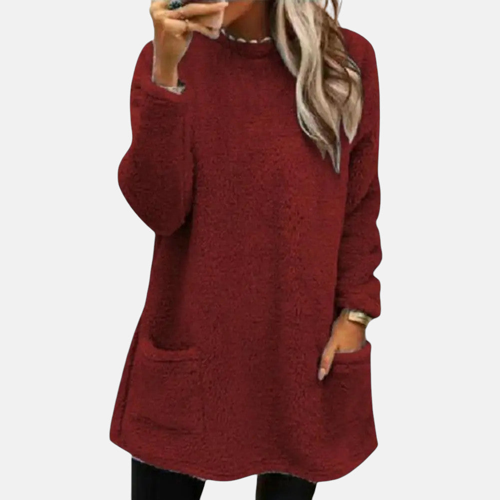 Women's Long Sweater – Mid Length Thick Knit Pullover with Pockets