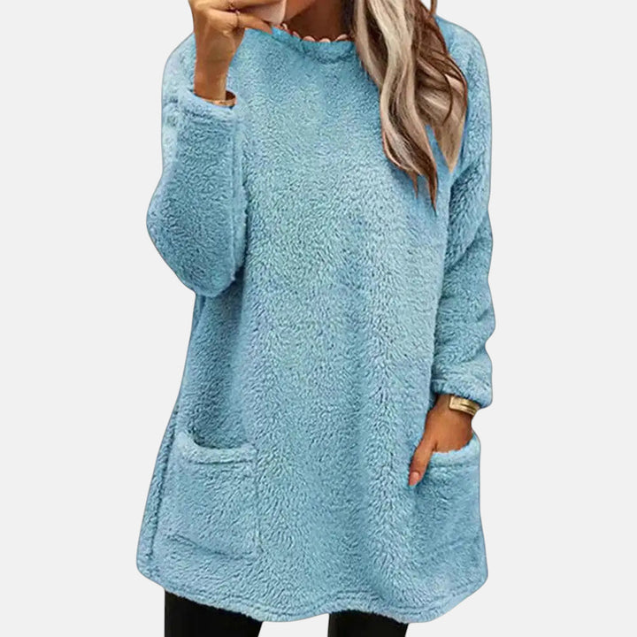 Women's Long Sweater – Mid Length Thick Knit Pullover with Pockets