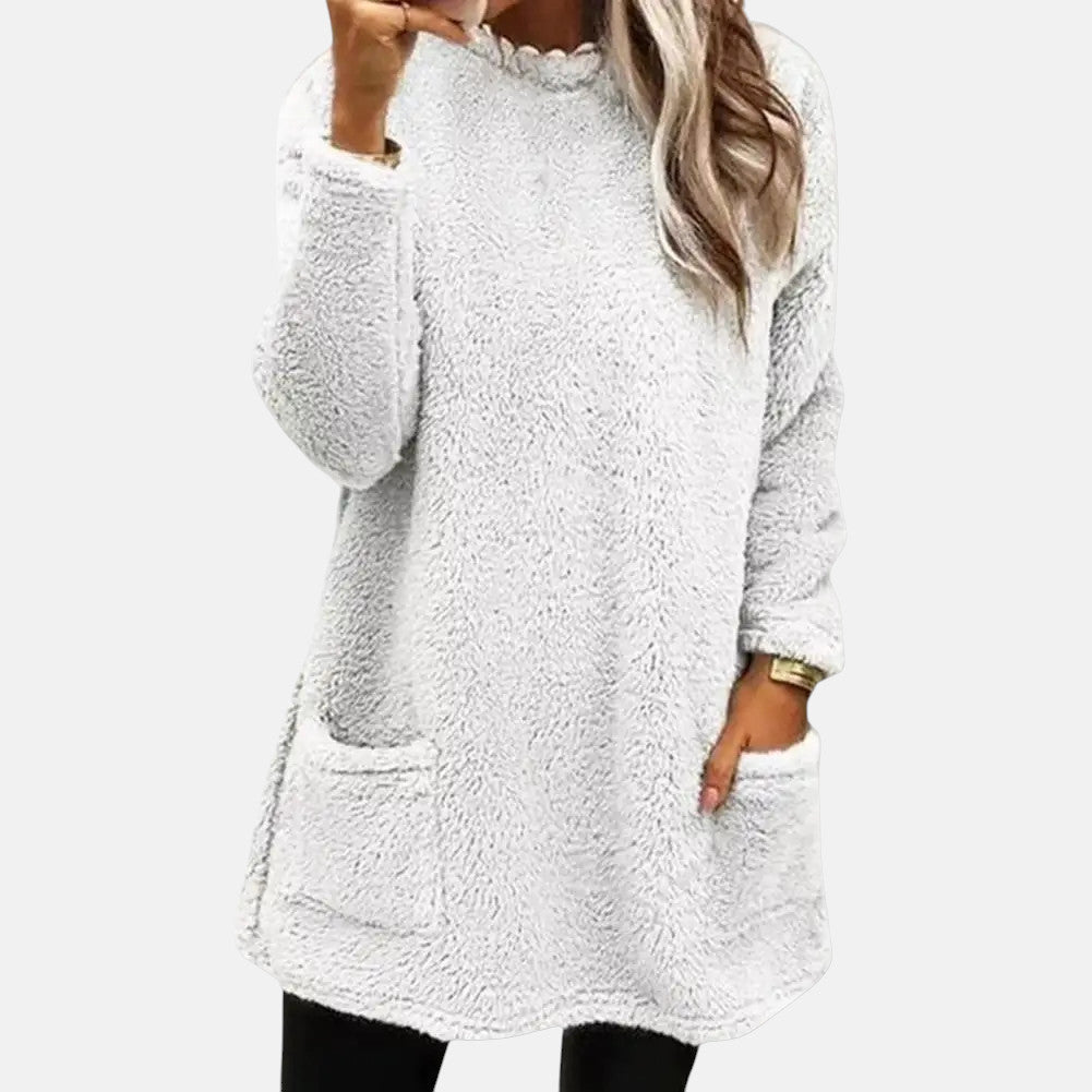 Women's Long Sweater – Mid Length Thick Knit Pullover with Pockets