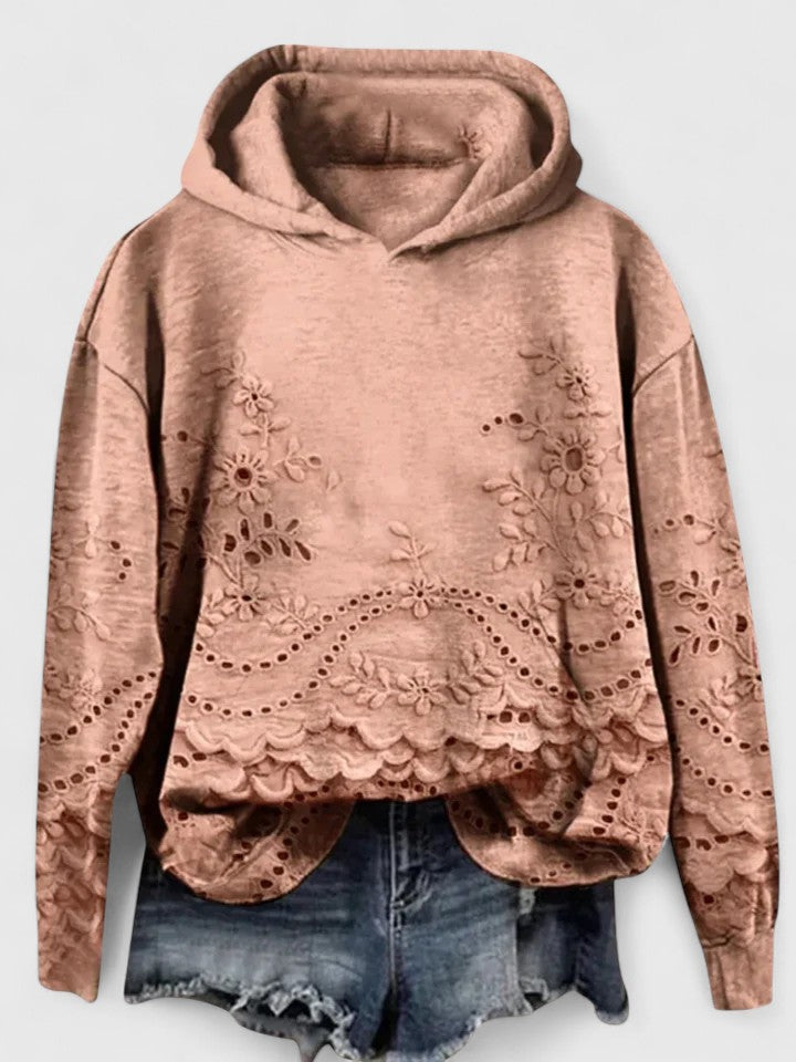 Women's Lace Trim Hoodie – Casual Hooded Sweatshirt, Soft Fit