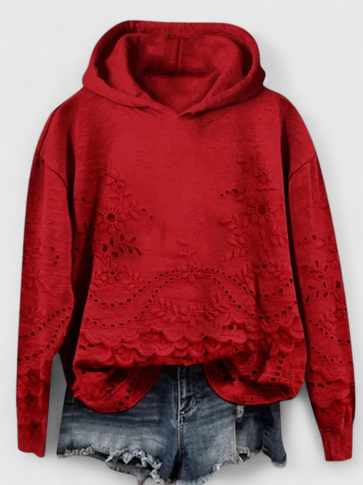 Women's Lace Trim Hoodie – Casual Hooded Sweatshirt, Soft Fit