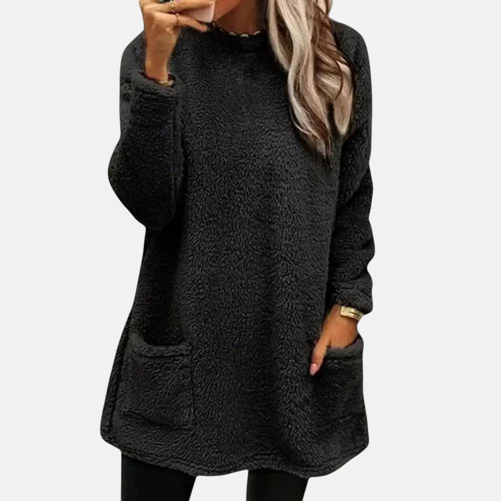 Women's Long Sweater – Mid Length Thick Knit Pullover with Pockets