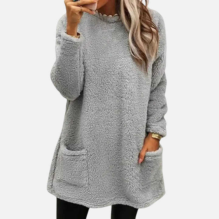 Women's Long Sweater – Mid Length Thick Knit Pullover with Pockets