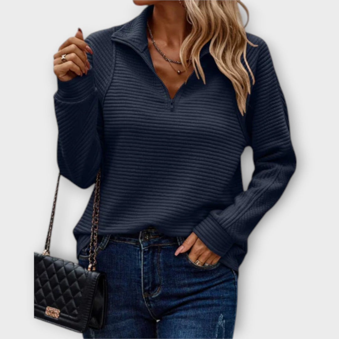 Women's V-Neck Sweater – Zip Detail Soft Knit Pullover Top