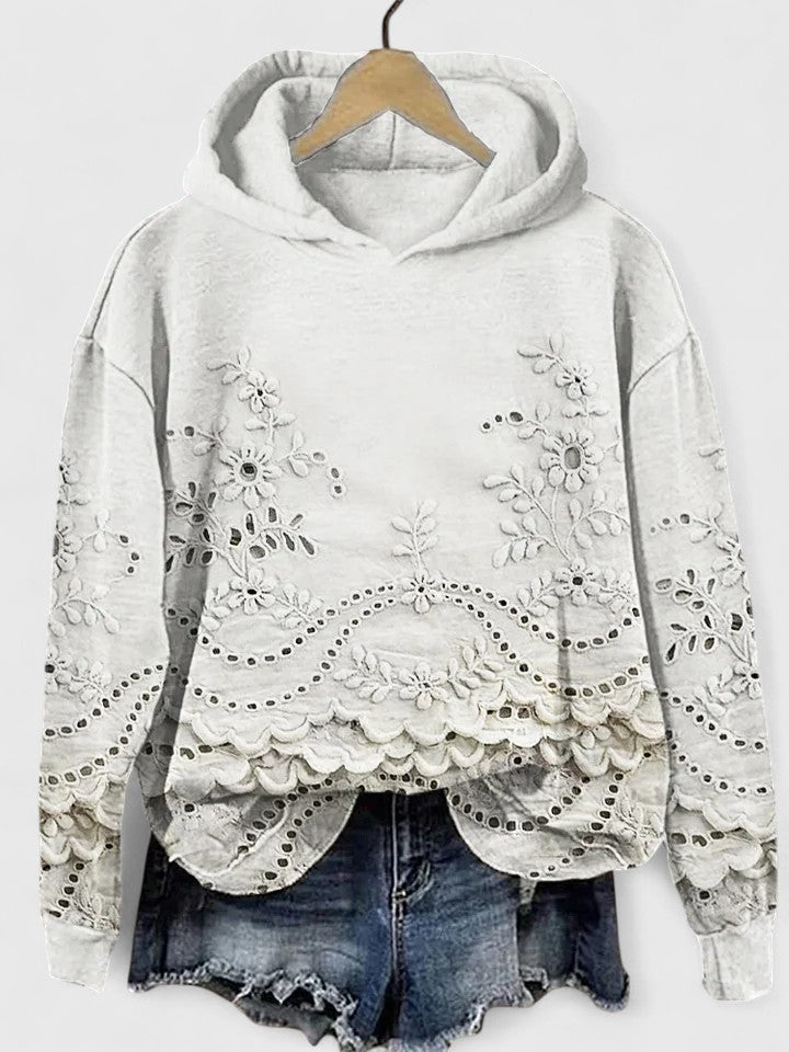 Women's Lace Trim Hoodie – Casual Hooded Sweatshirt, Soft Fit