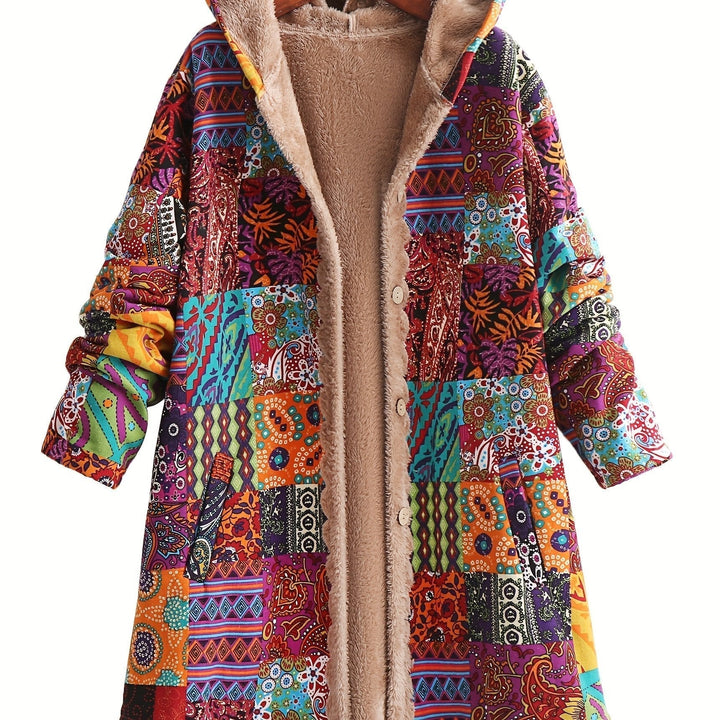 Women's Patchwork Jacket – Hooded Warm Lined Boho Winter Coat