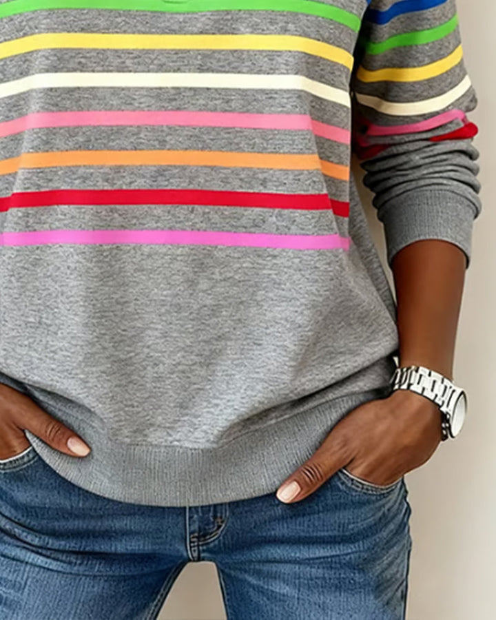 Women's Half Zip Sweatshirt – Rainbow Stripe Stand Collar Pullover