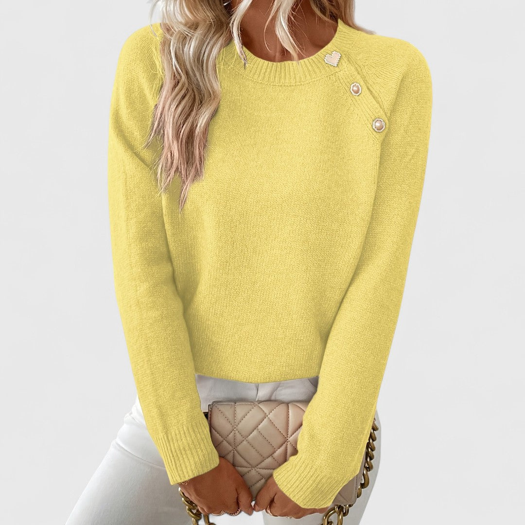 Women's Asymmetric Sweater – Button Detail Knit Pullover Top