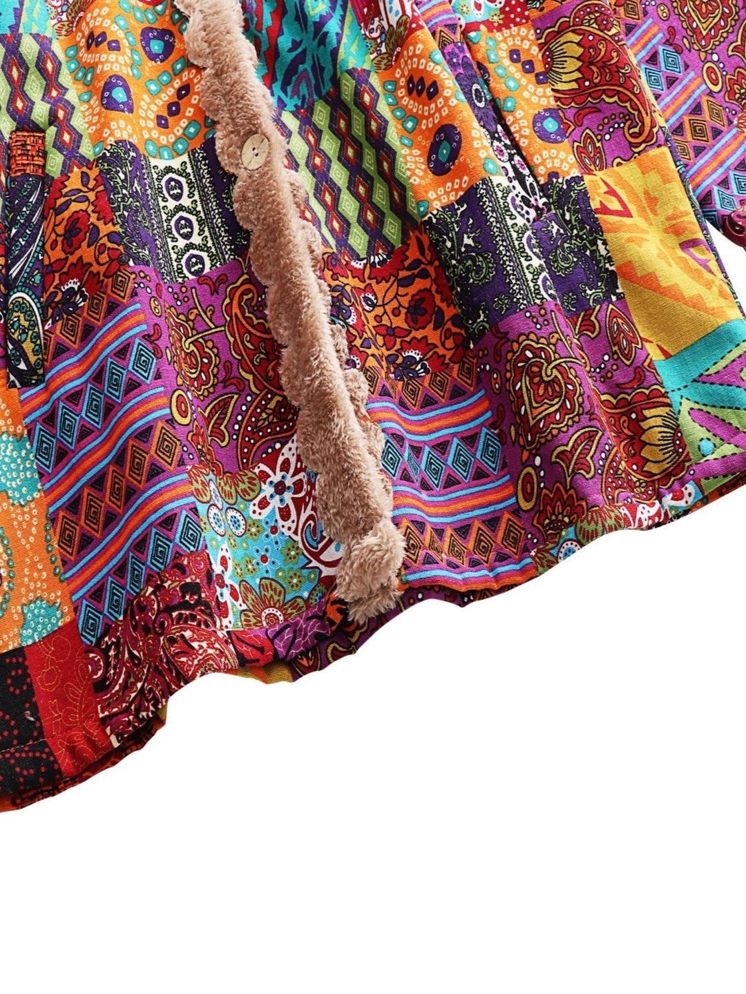 Women's Patchwork Jacket – Hooded Warm Lined Boho Winter Coat