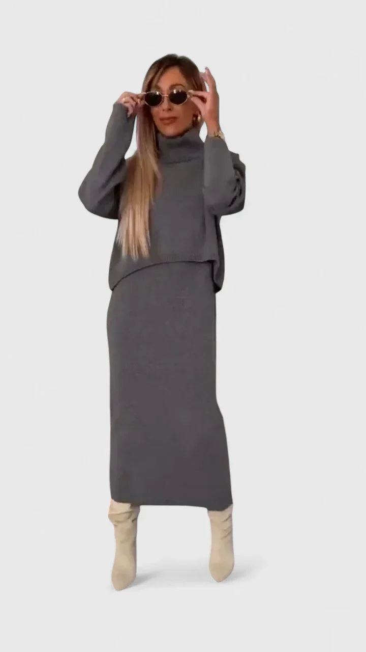 Women's Dress and Sweater Set – 2 Piece Turtleneck Knit Outfit