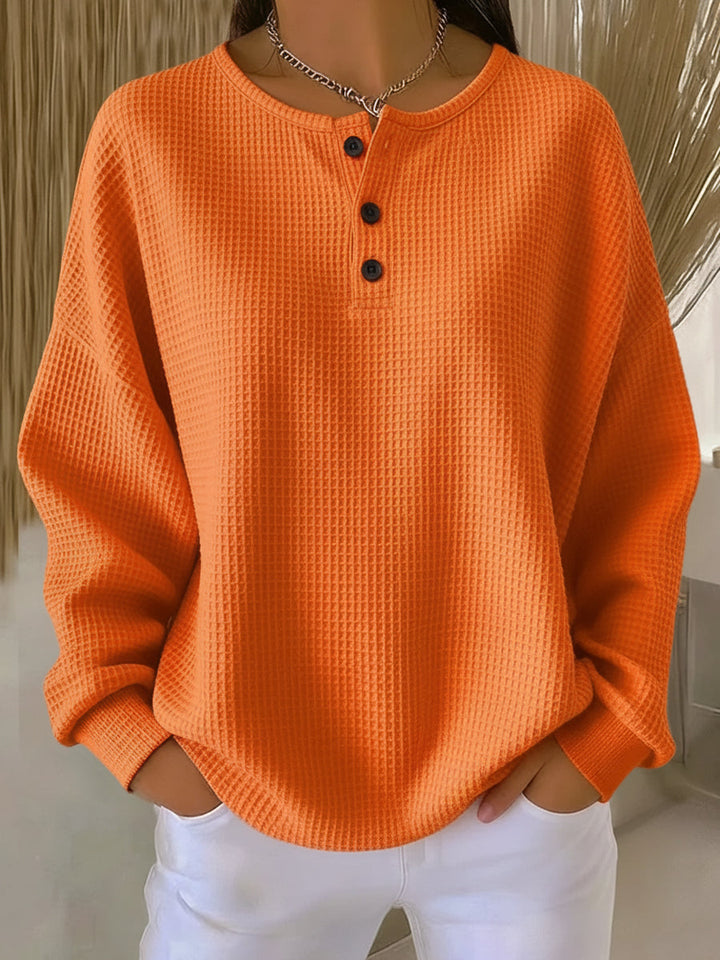 Women's Henley Sweater – Button Neck Relaxed Fit Knit Pullover