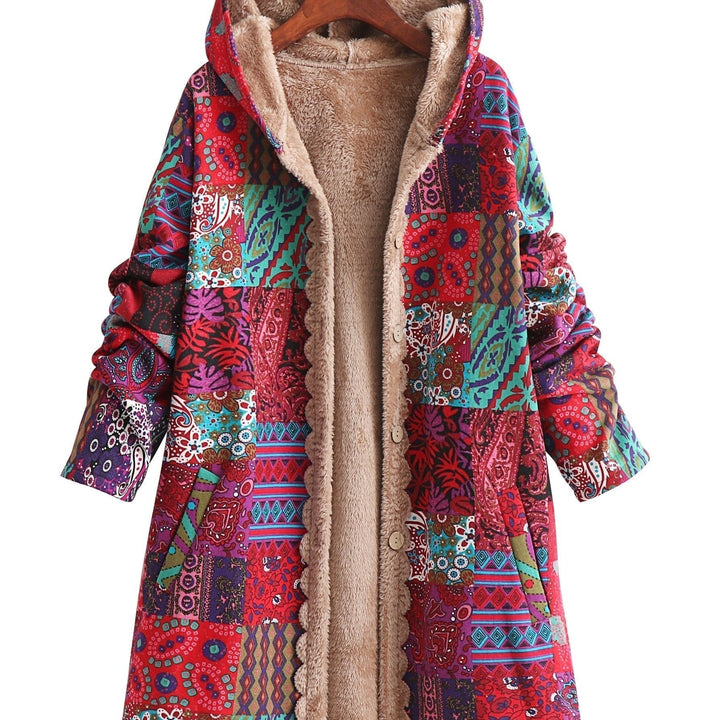 Women's Patchwork Jacket – Hooded Warm Lined Boho Winter Coat