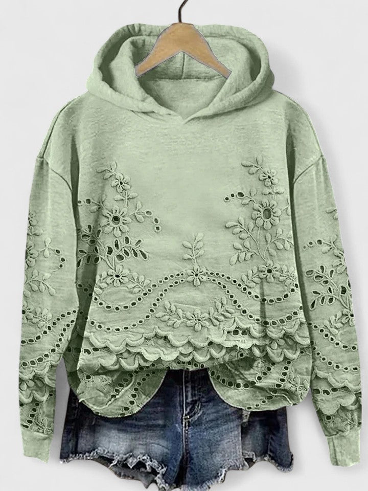 Women's Lace Trim Hoodie – Casual Hooded Sweatshirt, Soft Fit