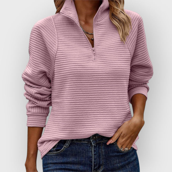 Women's V-Neck Sweater – Zip Detail Soft Knit Pullover Top