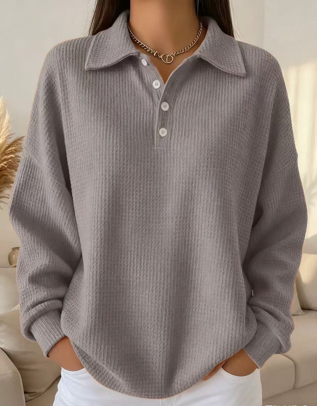 Women's Polo Sweater – Collared Button Knit Stretch Pullover Top