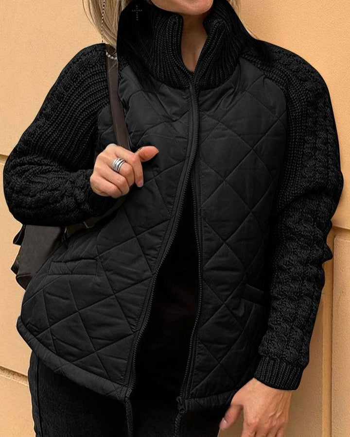 Women's Padded Jacket – Knit Sleeve Warm Winter Coat
