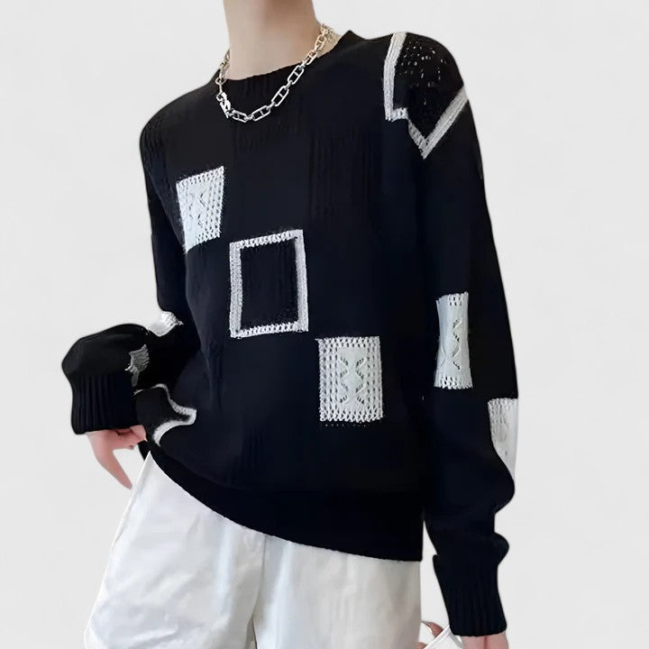 Women's Knit Sweater – Openwork Round Neck Pullover, Soft and Warm